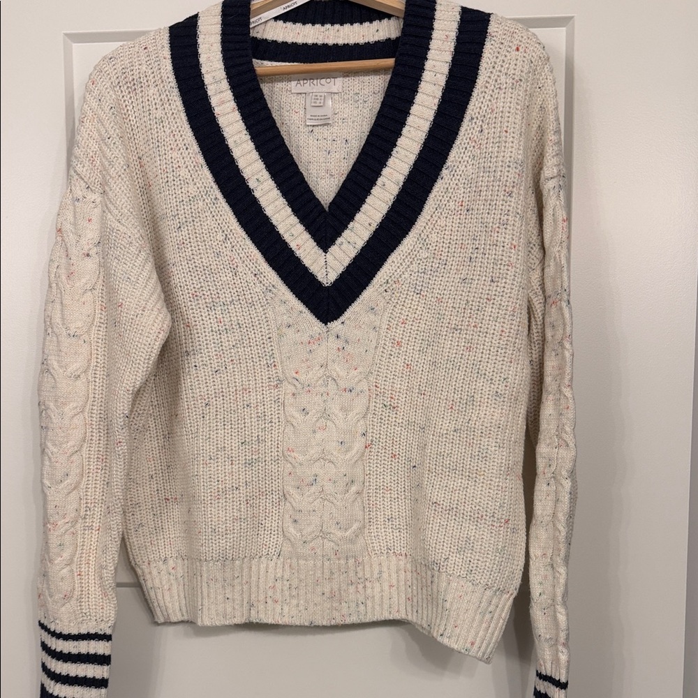 APRICOT V-Neck Sweater - Cream and Navy - Picture 2 of 4
